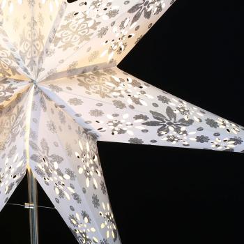 Venya White/Silverglitter - Foldable glowing star, paper poinsettia with 7 points, 60 cm